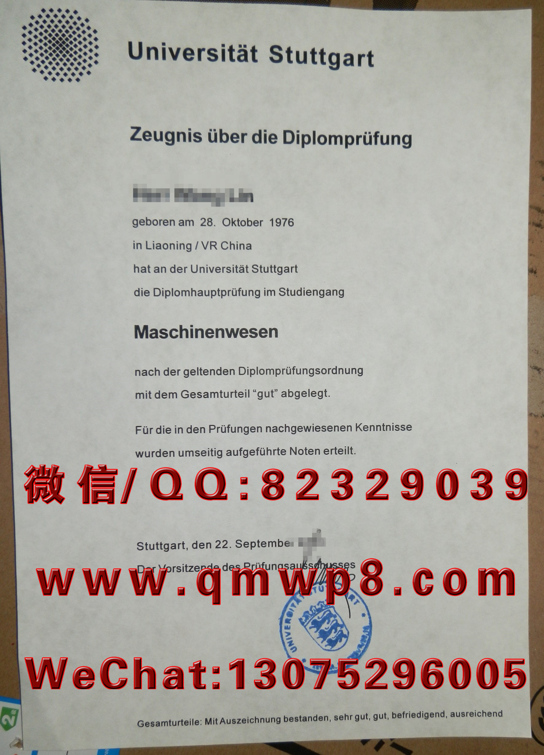 德国斯图加特大学毕业证学历文凭学位证书排版电子版
