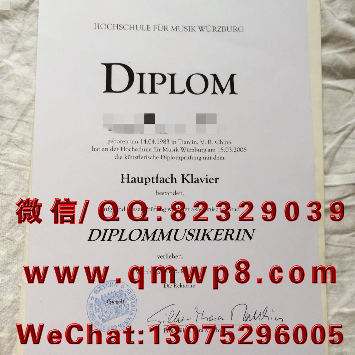 德国维尔兹堡音乐学院毕业证学历文凭学位证书成功案例实拍