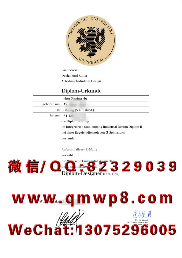 德国伍珀塔尔大学毕业证学历文凭学位证书排版电子版